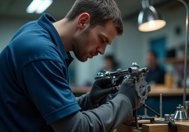 Expert mechanic adjusting bike derailleur